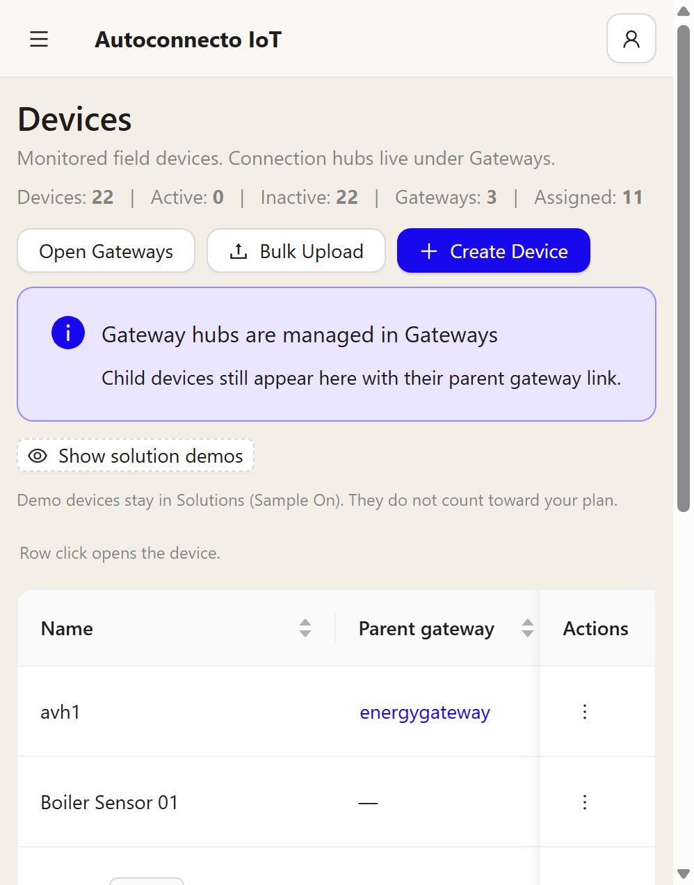 Devices list