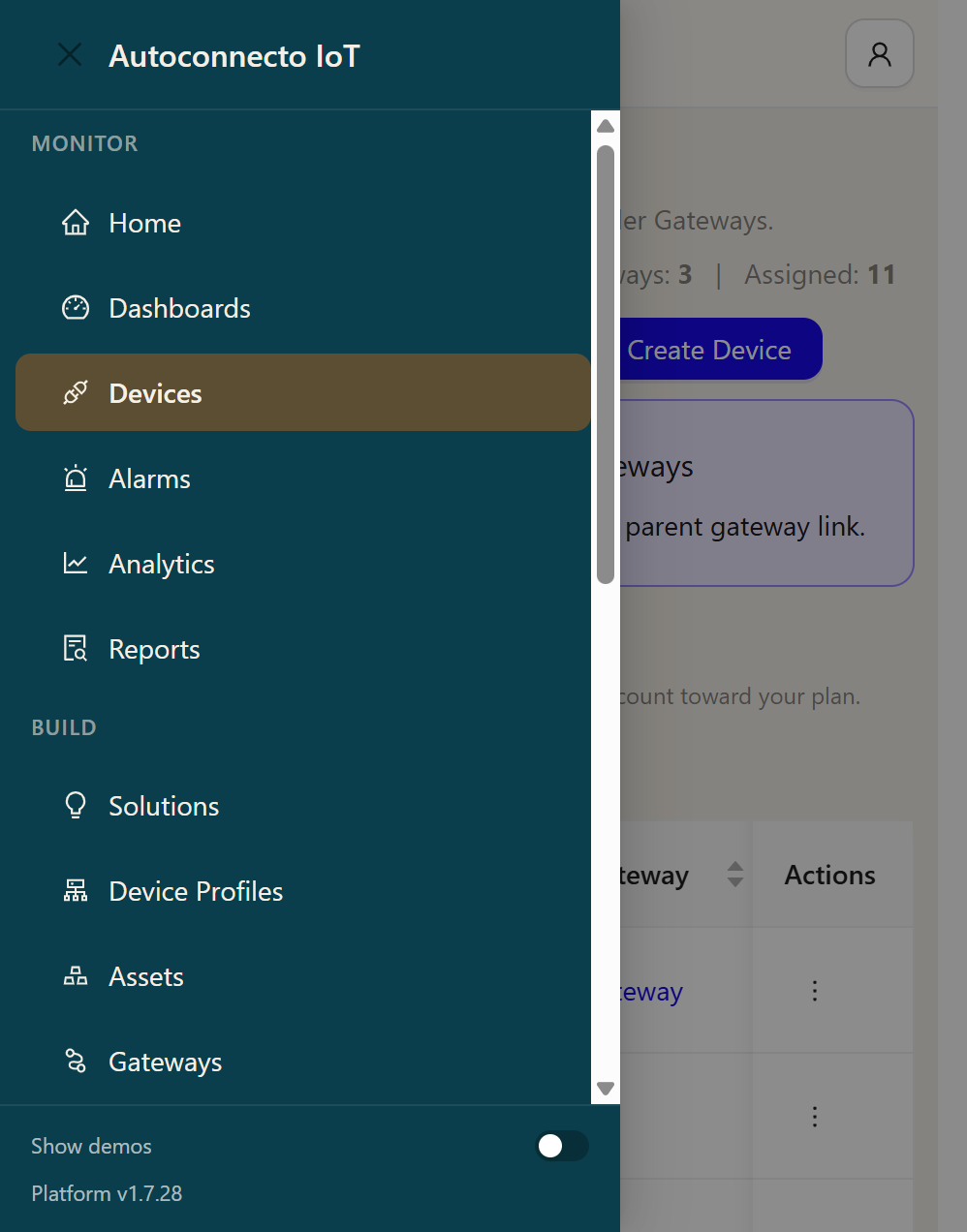 Navigation menu, Monitor and the start of Build